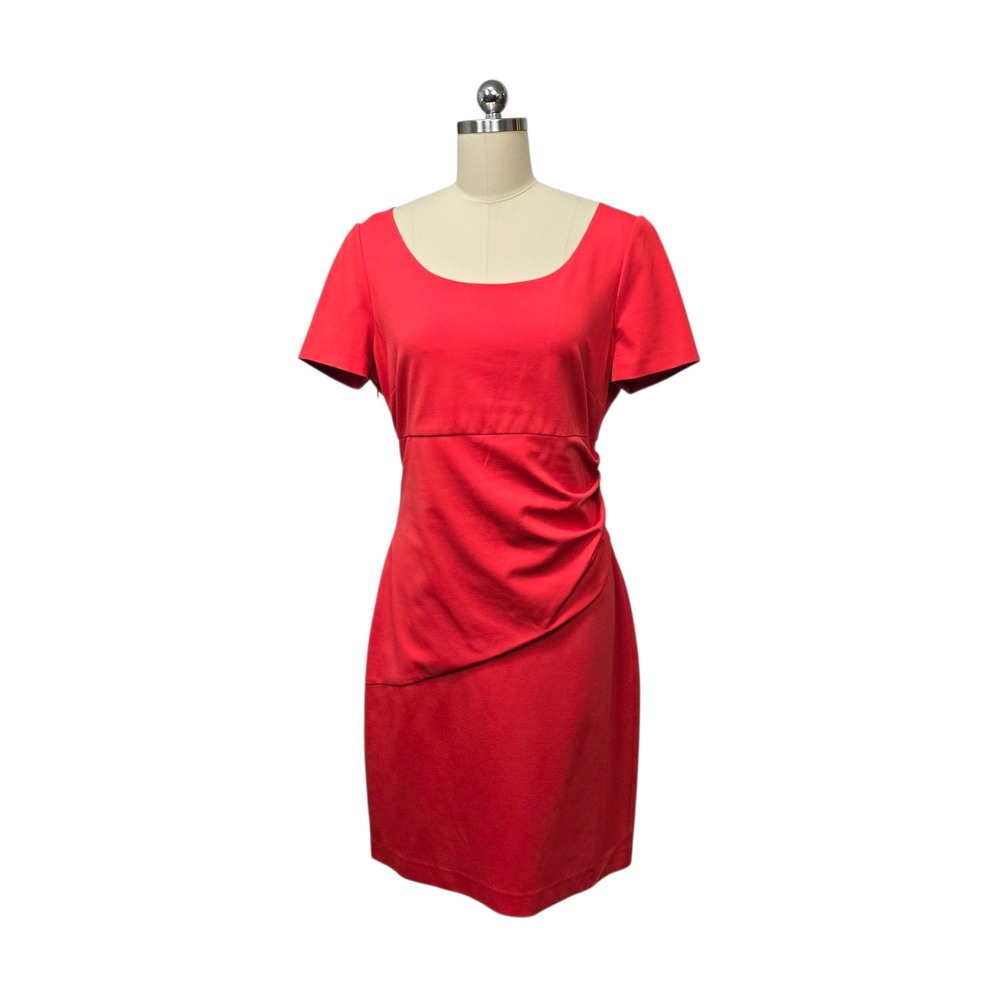 DIANE von FURSTENBERG Red Ruched Sheath Dress Size 14‎ Short Sleeve Boat Neck
